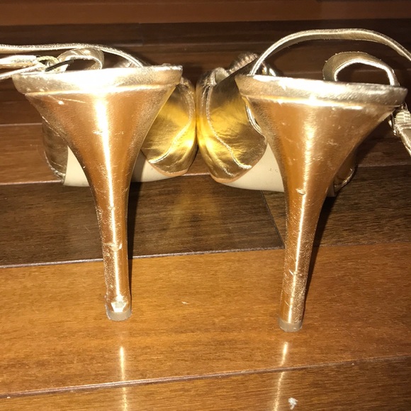 Nine West Size 10 Gold Open Toe Sling Back Heels - Picture 4 of 6